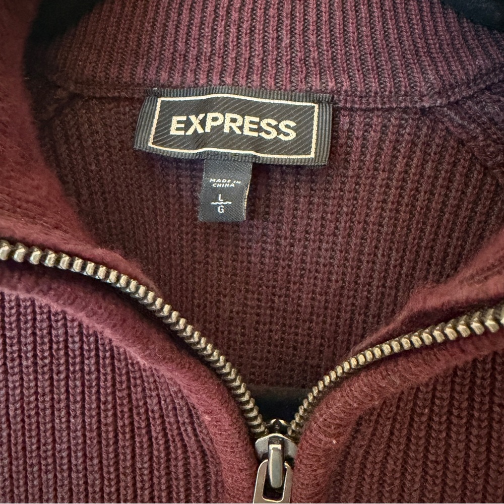 Express Maroon Ribbed Quarter Zip Sweater